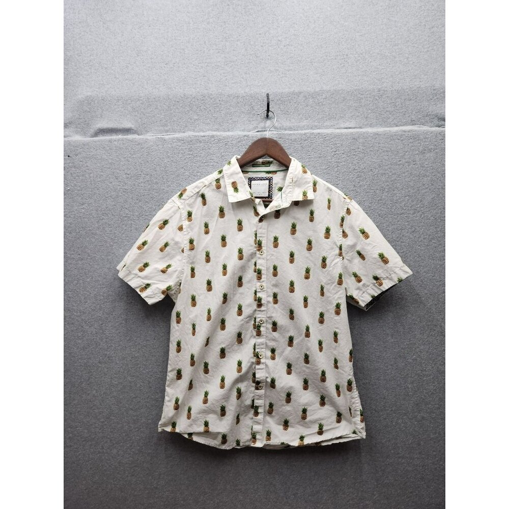 Pineapple Print Mens Slim Fit Short Sleeve Shirt Denim & Flower Ricky Singh Size